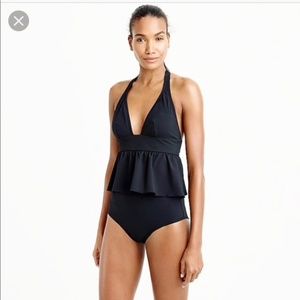Halter Peplum Tankini Top & High Wasted Bottom